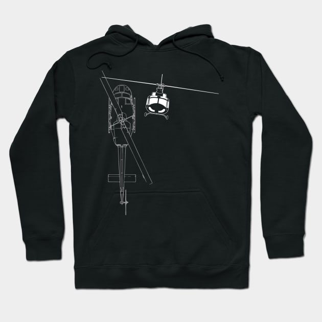 UH-1 Huey Helicopter Line Art Hoodie by DesignedForFlight